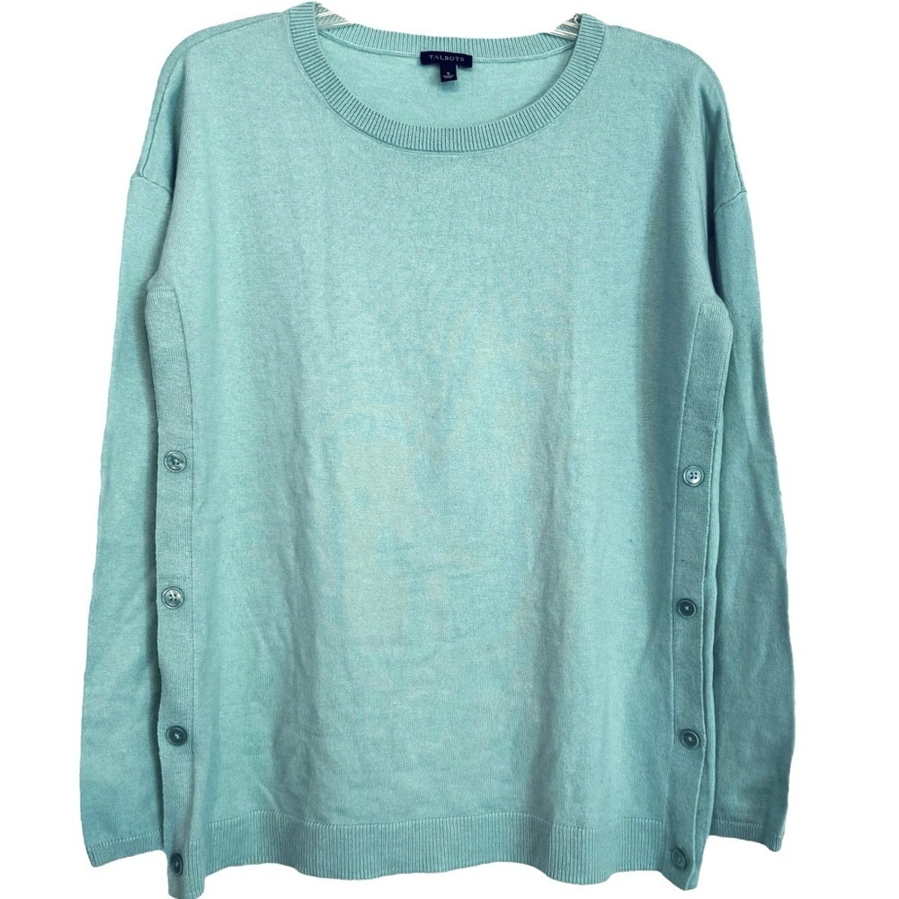NWOT Talbots Size Small Side Button Crew Neck Sweater Nylon/Lambswool